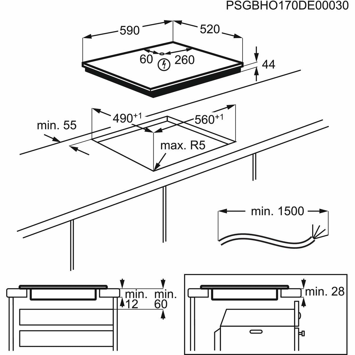 Placa de Indução Zanussi ZITX633K 60 cm 59 cm