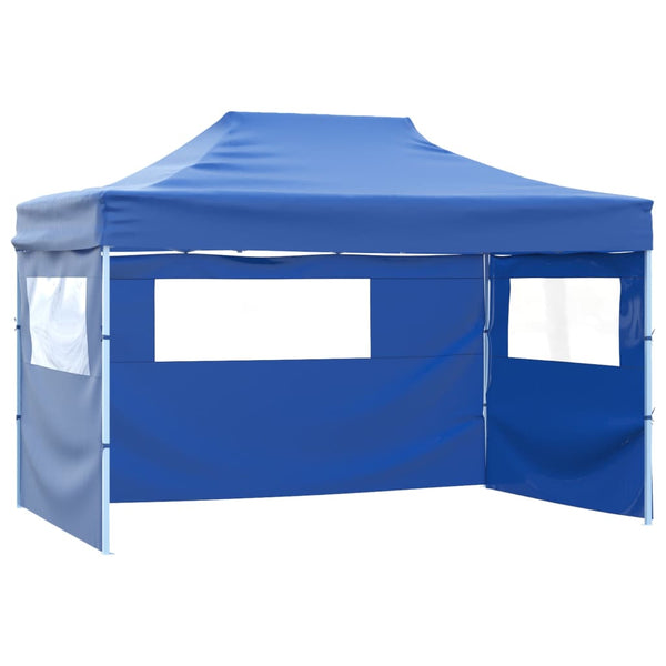 Tenda pop-up dobrável com 4 paredes laterais 3x4,5 m azul