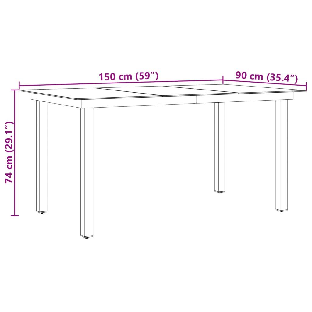 Mesa de jardim em alumínio e vidro 150x90x74 cm preto