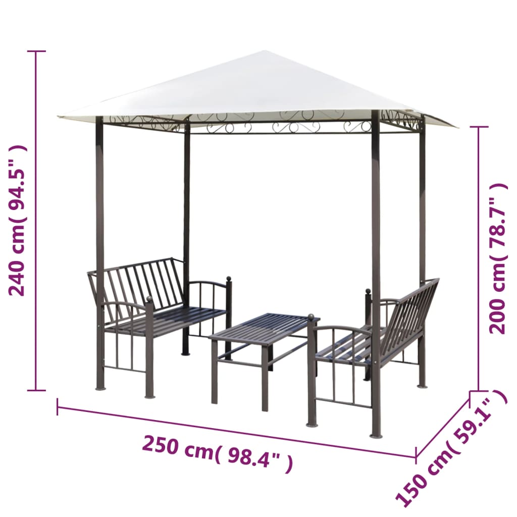 Pérgula para jardim com mesa e bancos 2,5x1,5x2,4 m