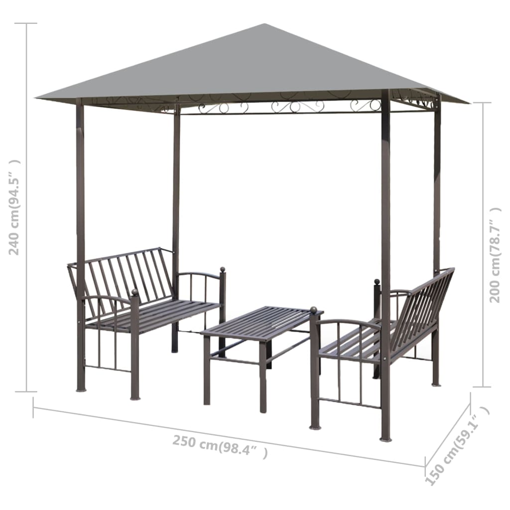 Pérgula para jardim com mesa e bancos 2,5x1,5x2,4 m antracite