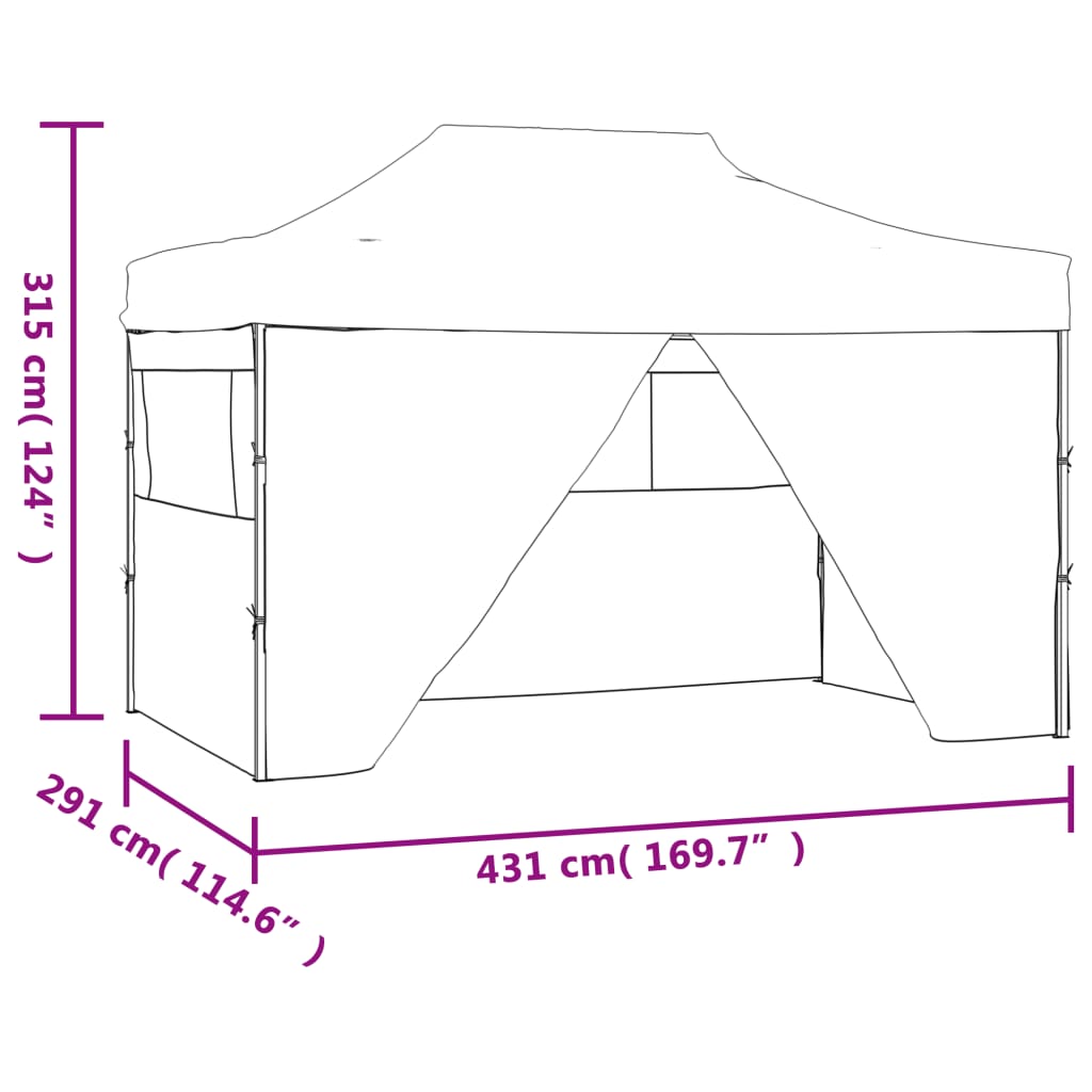 Tenda pop-up dobrável com 4 paredes laterais 3x4,5 m antracite