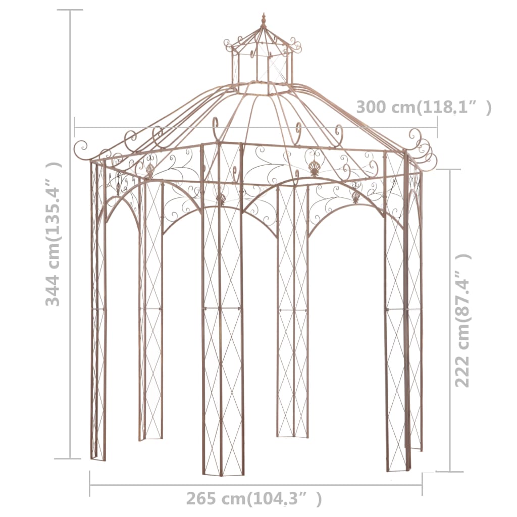 Pavilhão de jardim antigo castanho 3 m ferro