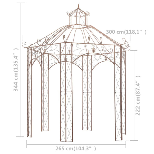 Pavilhão de jardim antigo castanho 3 m ferro