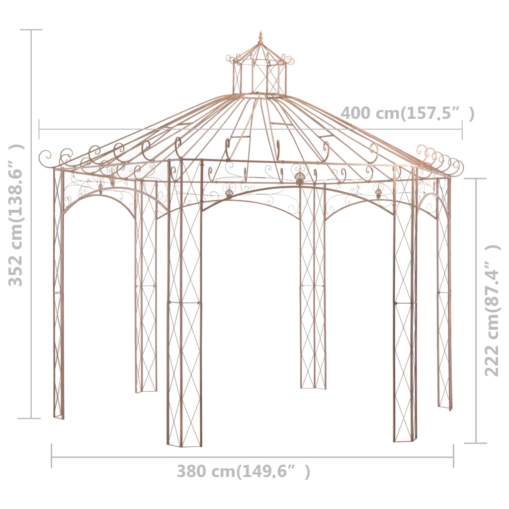 Pavilhão de jardim antigo castanho 4 m ferro