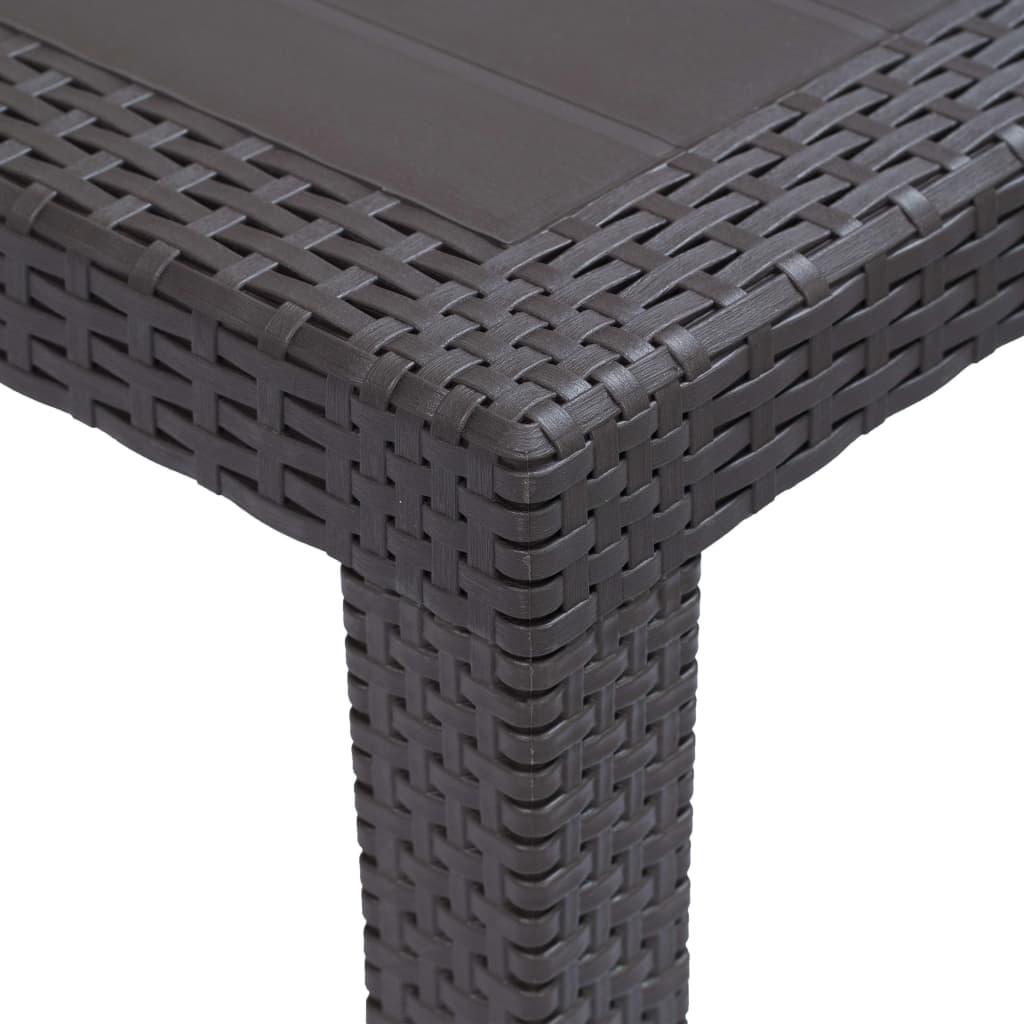 Mesa de jardim 150x90x72 cm plástico castanho c/ aspeto de vime