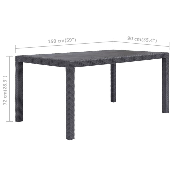 Mesa de jardim 150x90x72 cm plástico castanho c/ aspeto de vime