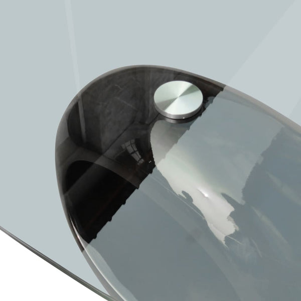Mesa de centro com tampo oval de vidro, preto brilhante