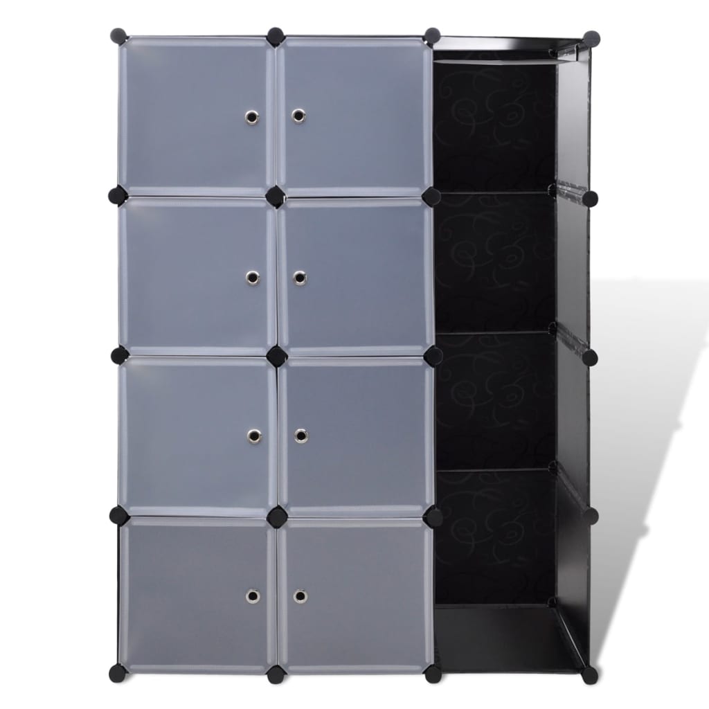 Armário plástico modular 9 gavetas 37x115x150 cm preto e branco