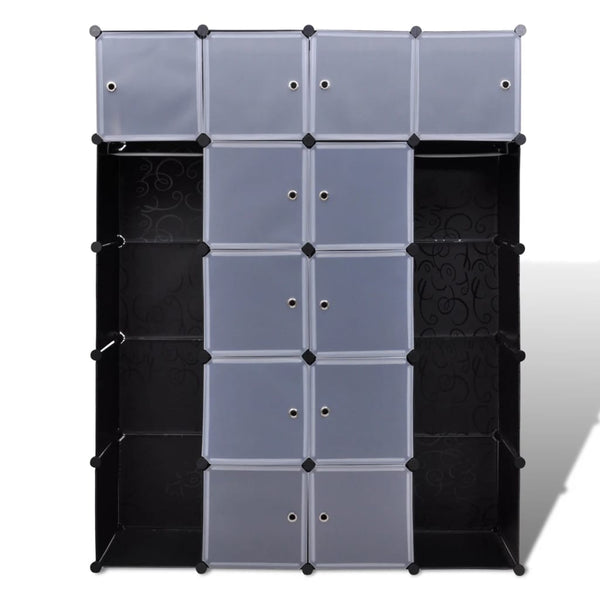 Armário plástico modular 14 gavetas 37x146x180,5cm preto branco