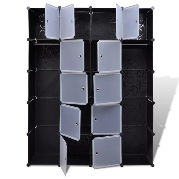 Armário plástico modular 14 gavetas 37x146x180,5cm preto branco