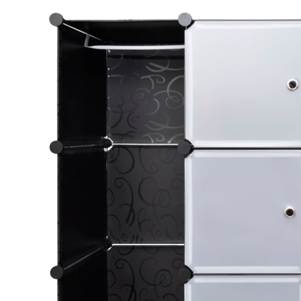 Armário plástico modular 18 gavetas 37x146x180,5cm preto branco