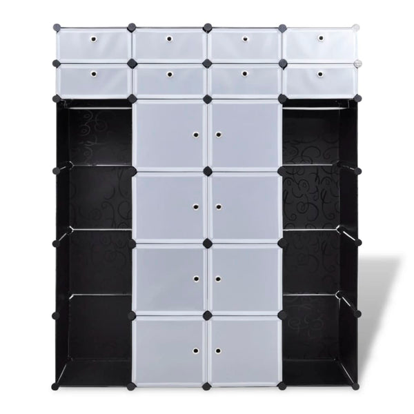 Armário plástico modular 18 gavetas 37x146x180,5cm preto branco