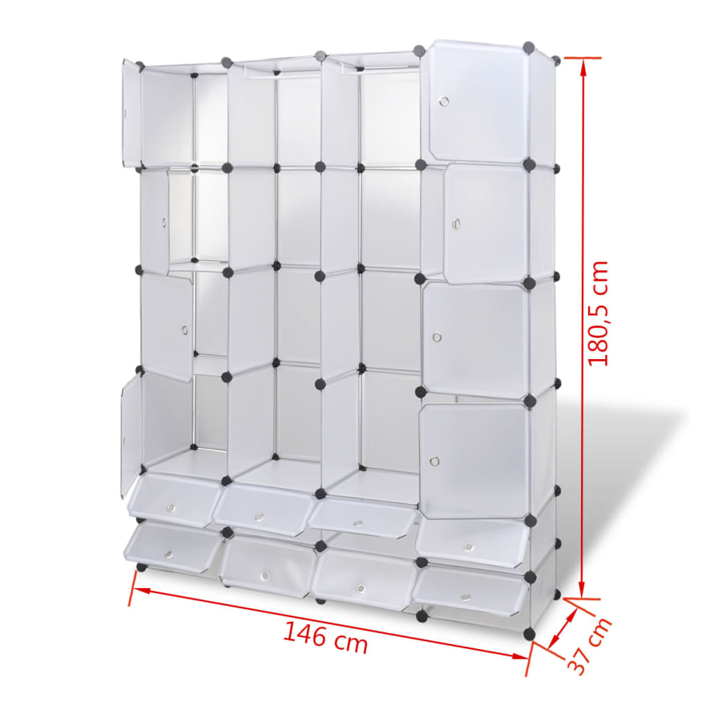 Armário plástico modular 18 gavetas 37x146x180,5cm branco