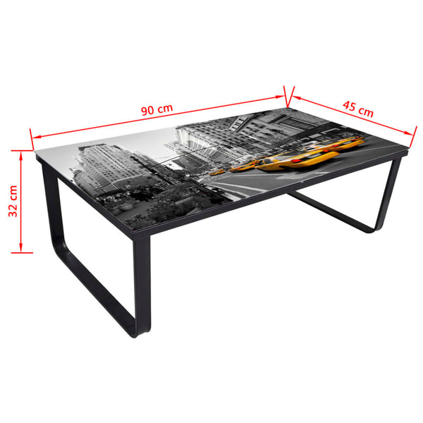 Mesa de centro com tampo retangular em vidro