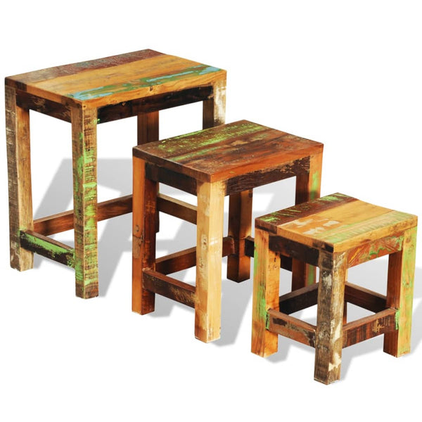 Mesas de encastrar vintage 3 pcs madeira reciclada