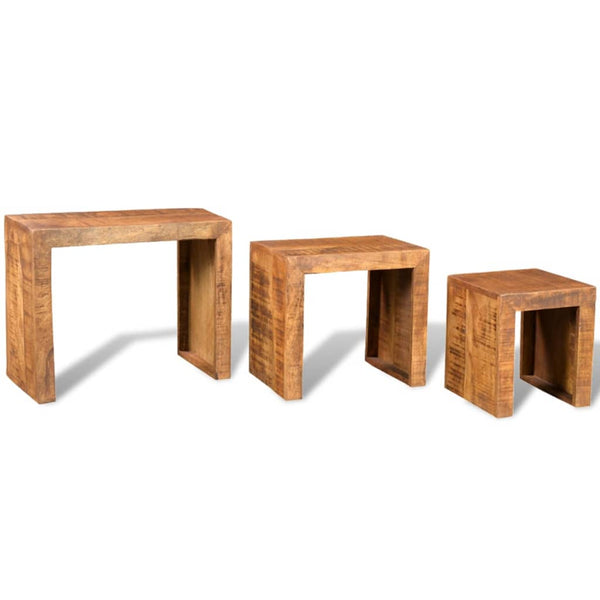 Conjunto mesas de encastrar 3 pcs madeira de mangueira maciça