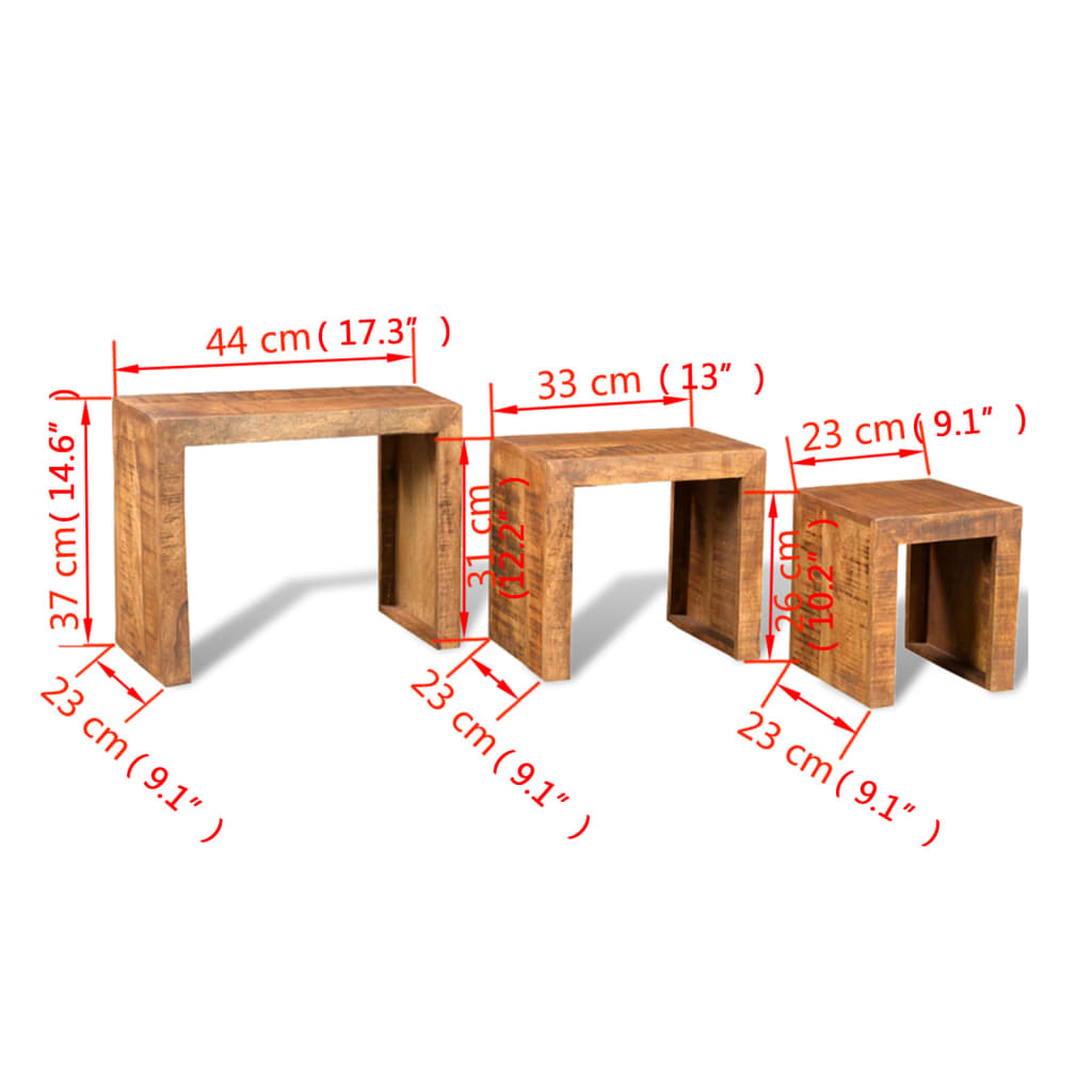 Conjunto mesas de encastrar 3 pcs madeira de mangueira maciça