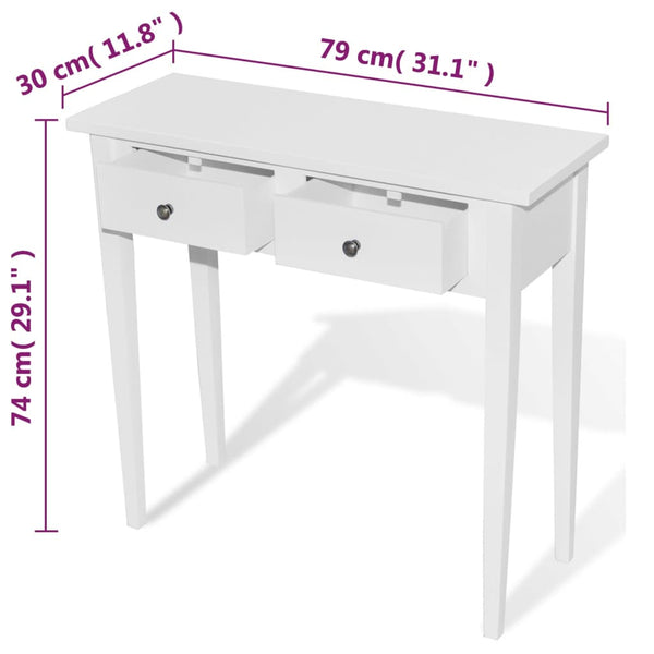 Toucador/mesa consola com duas gavetas branco