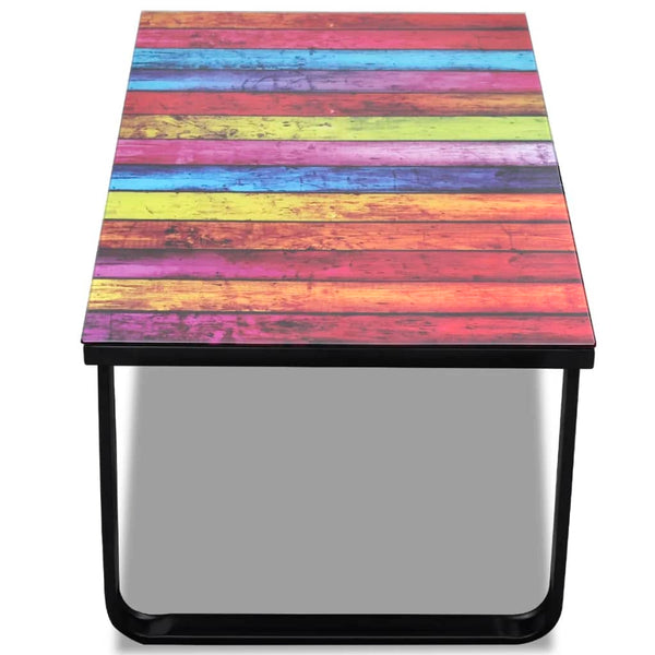 Mesa de centro, tampo de vidro com impressão de arco-íris