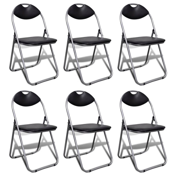 Cadeiras de jantar dobráveis 6 pcs couro artificial e aço preto