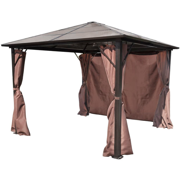 Gazebo com cortina 300 x 300 cm alumínio castanho