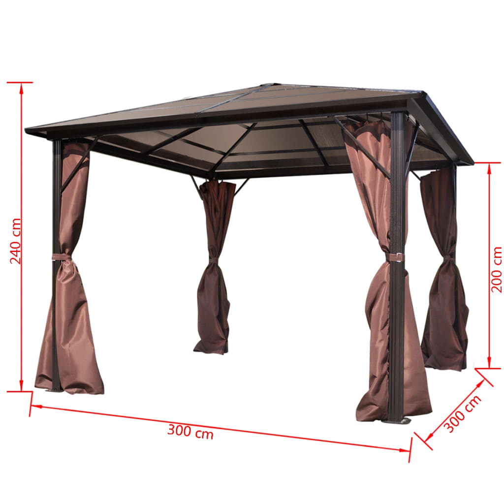 Gazebo com cortina 300 x 300 cm alumínio castanho