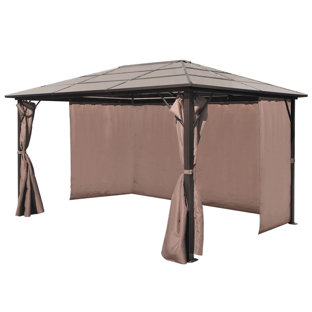 Gazebo com cortina 400 x 300 cm alumínio castanho