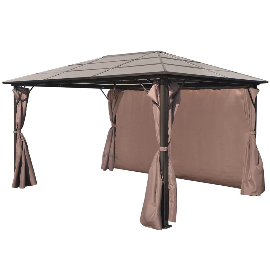 Gazebo com cortina 400 x 300 cm alumínio castanho