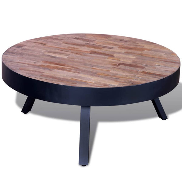 Mesa de centro redonda, madeira maciça recuperada