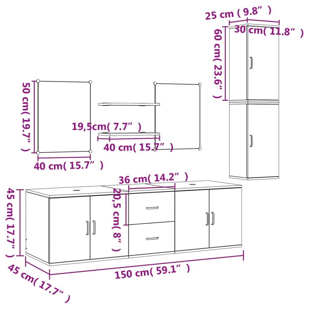 vidaXL 7 pcs conjunto móveis casa de banho derivados de madeira preto