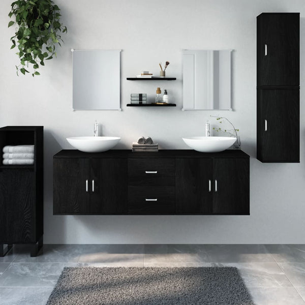 vidaXL 7 pcs conjunto móveis casa de banho derivados de madeira preto