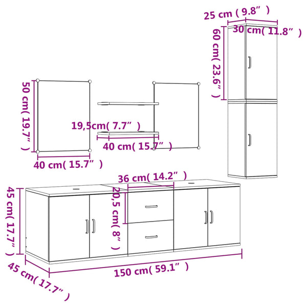 vidaXL 7 pcs conj. móveis de casa banho derivados de madeira carvalho