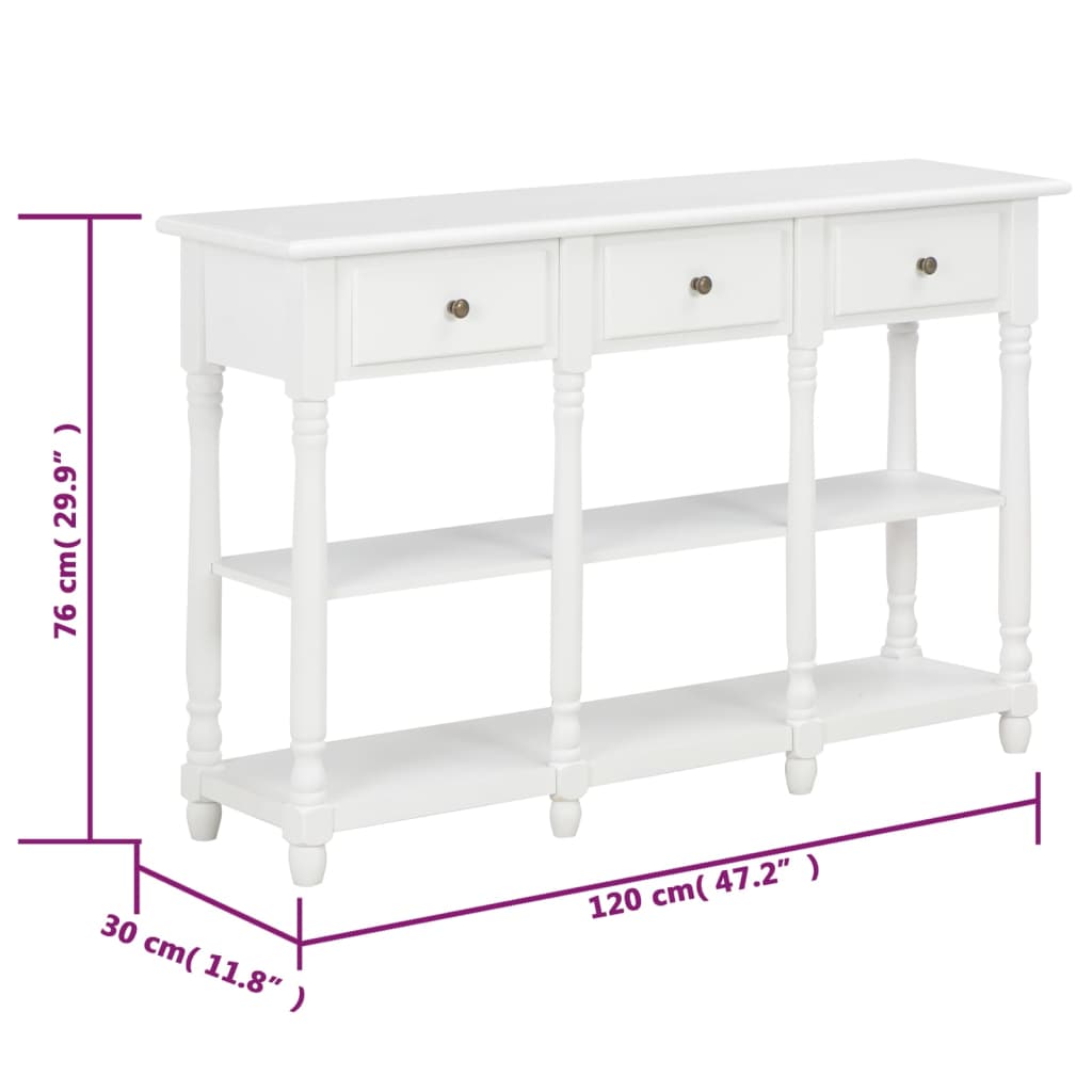 Mesa consola 120x30x76 cm MDF branco