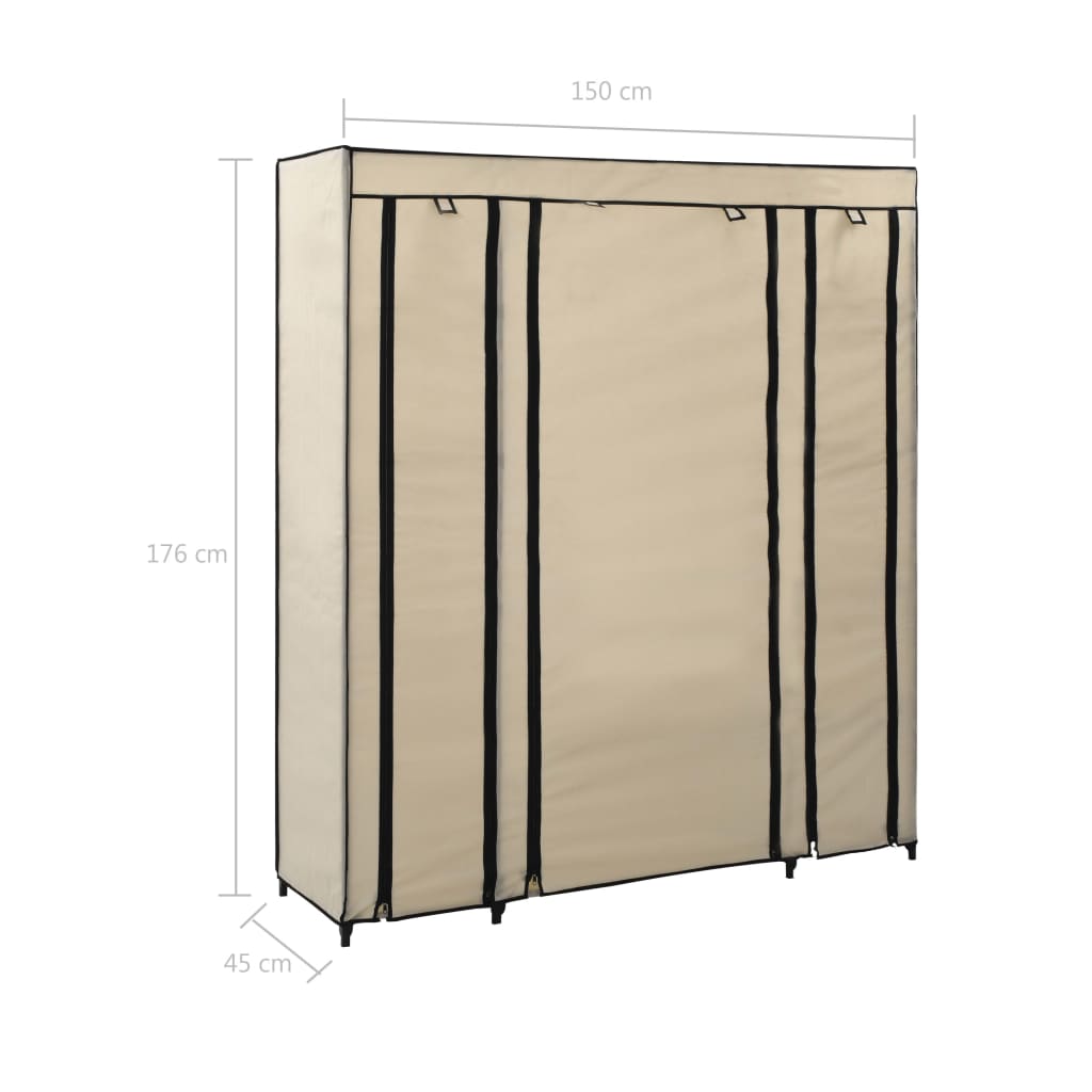 Roupeiro c/ compartimentos e varões 150x45x176 cm tecido creme