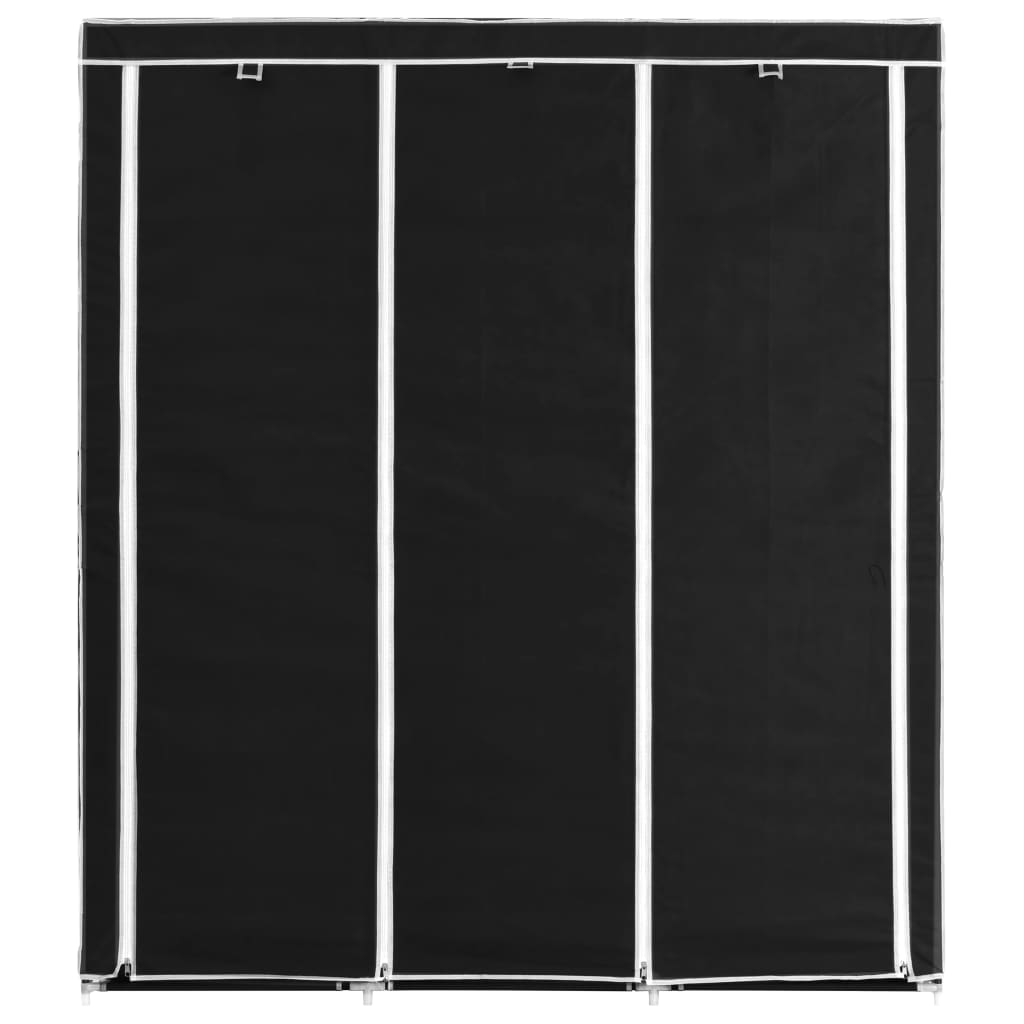 Roupeiro c/ compartimentos e varões 150x45x175 cm tecido preto