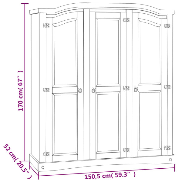 Roupeiro Corona Range pinho mexicano com 3 portas cinzento