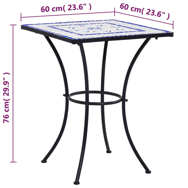 Mesa bistrô em mosaico 60 cm cerâmica azul e branco