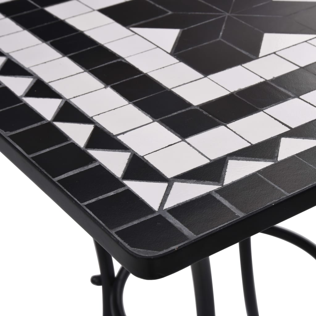 Mesa bistrô em mosaico 60 cm cerâmica preto e branco