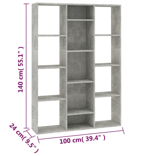 Divisória/estante derivados de madeira cinzento cimento