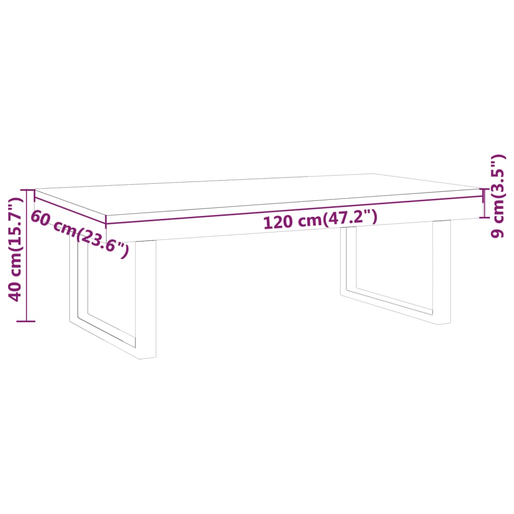 Mesa de centro 120x60x40 cm MDF e ferro castanho-claro e preto