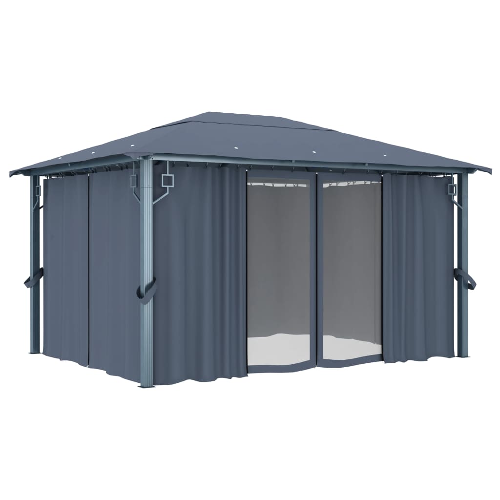 Gazebo com cortina 400 x 300 cm alumínio antracite