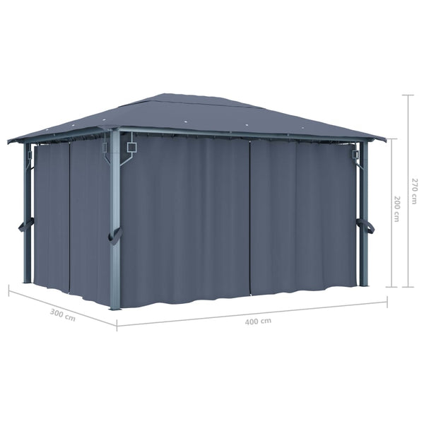 Gazebo com cortina 400 x 300 cm alumínio antracite