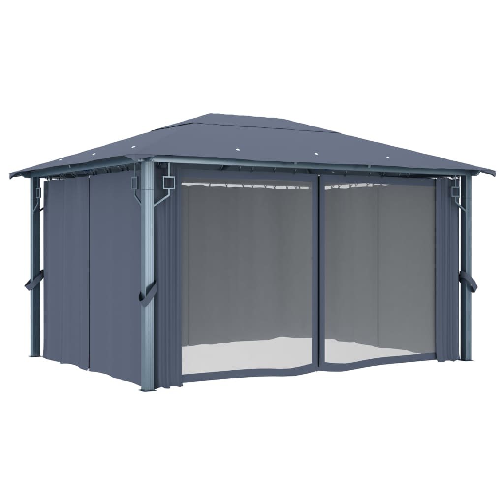 Gazebo com cortina 400 x 300 cm alumínio antracite