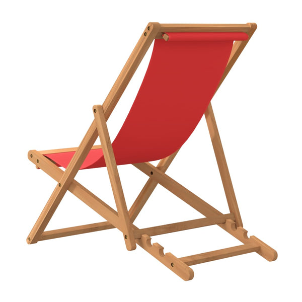 Cadeira de praia dobrável madeira de teca maciça vermelho