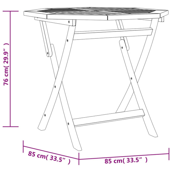 Mesa de jardim dobrável 85x85x76 cm madeira teca maciça