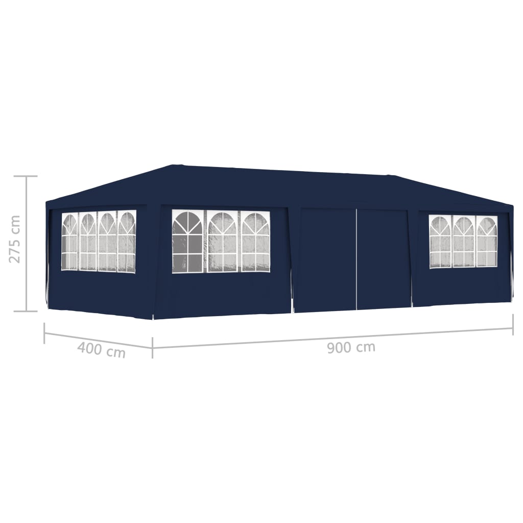 Tenda festas profissional c/ paredes laterais 4x9m 90g/m² azul