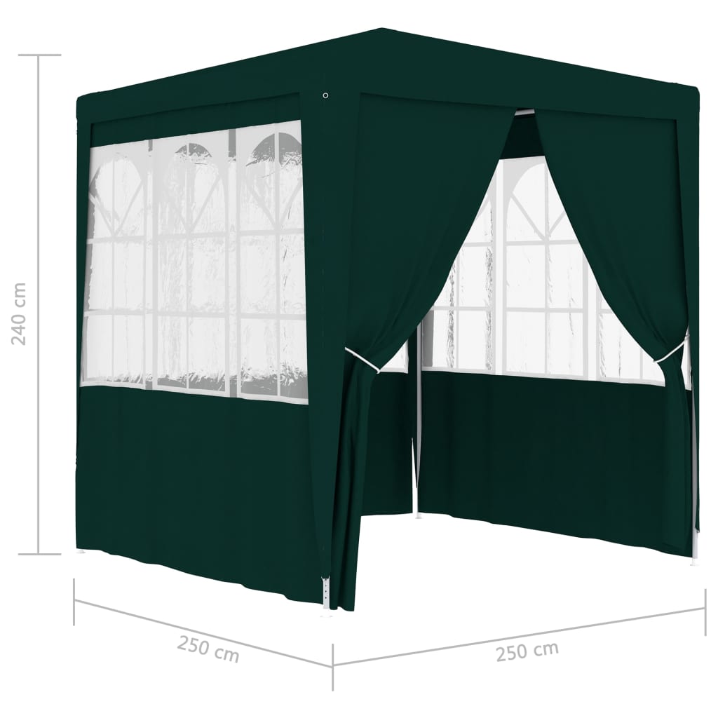 Tenda festas profiss. c/ paredes laterais 2,5x2,5m 90g/m² verde