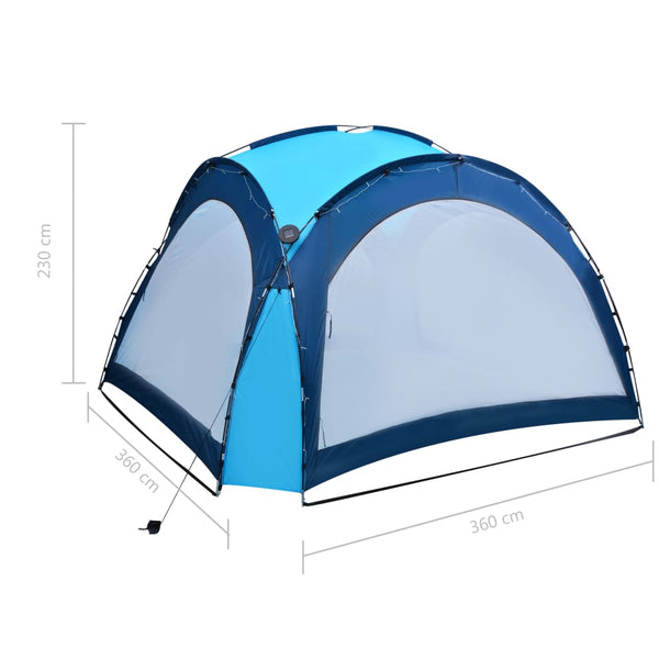 Tenda festas com LEDs e 4 paredes laterais 3,6x3,6x2,3 m azul