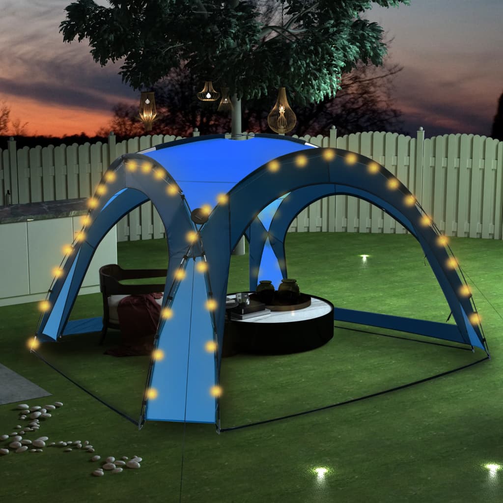 Party tent with LEDs and 4 side walls 3.6x3.6x2.3 m blue